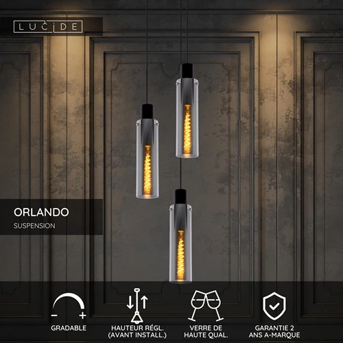 Lucide ORLANDO - Suspension - Ø 32 cm - 3xE27 - Fumé - USP
